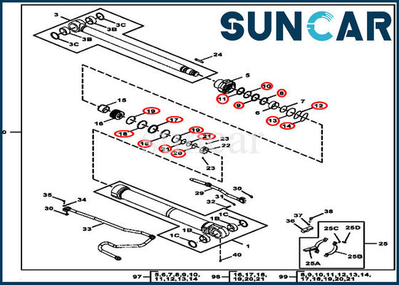 شراء 190GW Cylinder Service Kit FYA00012905 يناسب مكونات أسطوانة ذراع الرافعة الهيدروليكية John Deere online manufacture