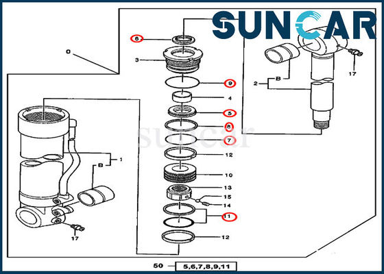 شراء 600C 550LC John Deere 4384450 حفارة هيدروليكية جهاز إزالة الأسطوانة مجموعة الختم online manufacture