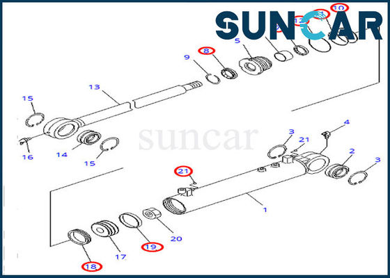 D31EX-21 طقم أسطوانة هيدروليكية كوماتسو طقم ختم زاوية 707-98-22850 7079822850