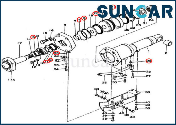 كوماتسو 195-63-05041 بليد إمالة أسطوانة هيدروليكية ختم كيت ل D355-3 الزاحف الجرار