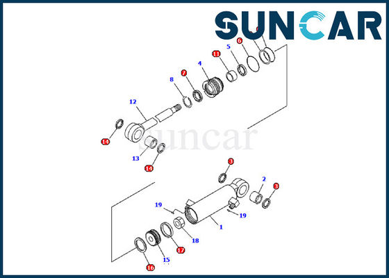 707-98-03480 Komatsu PC09-1 طقم إصلاح الأجزاء الداخلية للحفارة بليد طقم ختم أسطوانة هيدروليكية