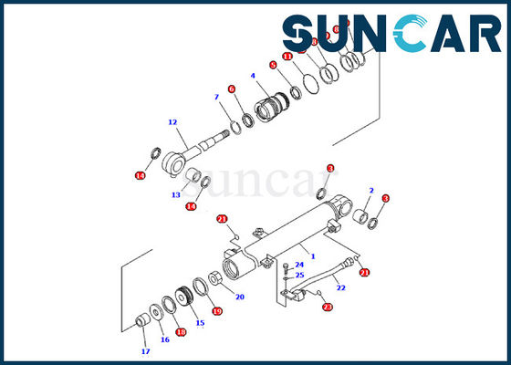 707-98-03570 Boom Cylinder Seal Kit Komatsu PC09-1 طقم خدمة الأجزاء الداخلية للحفارة