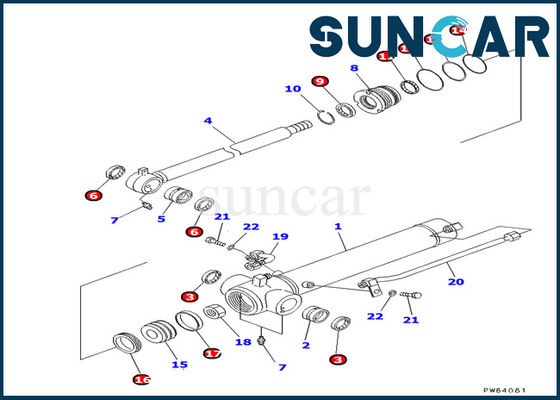 707-98-22820 Arm Cylinder Seal Kit Komatsu Service Kit يناسب نماذج حفارة PC20MR-1 PC30UU-3