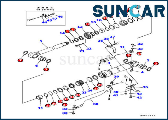 PC380 PC400 Arm Cylinder Seal Kit 707-99-67090 حفارة كوماتسو أطقم خدمة الآلات