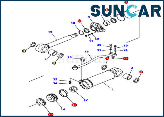 ISO9001 Selas 707-98-52130 Ripper Cylinder Sealing Kit D61E-12 أجزاء بلدوزر كوماتسو