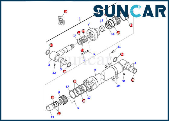 707-99-43300 Boom Cylinder Service Kit Komatsu الهيدروليكية اسطوانة ختم عدة PC95R-2 الأجزاء الداخلية