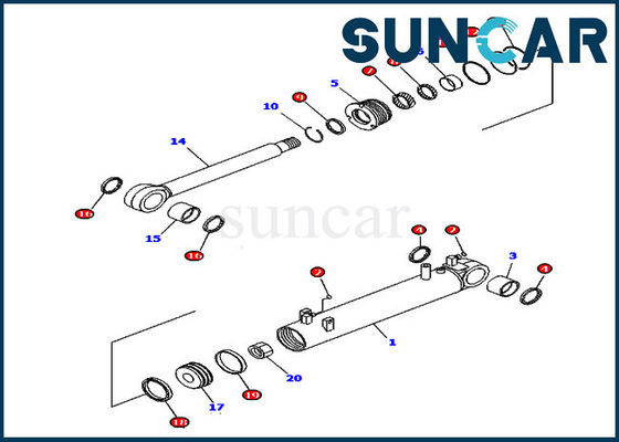 D85EX-15 D85EX-15E0 نماذج 707-99-43250 Komatsu طقم إصلاح ختم أسطوانة الإمالة