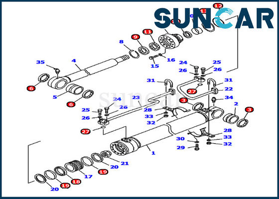 707-99-46230 الهيدروليكية 2ND Boom Cylinder Seal Kit PC120-6 نماذج مجموعة خدمة استبدال كوماتسو