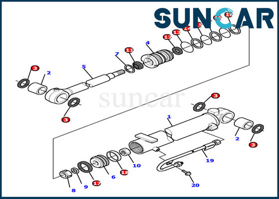 878000503 Boom Cylinder Seal Kit Komatsu الجزء الداخلي طقم خدمة حفارة يناسب حفارة PC12R-8