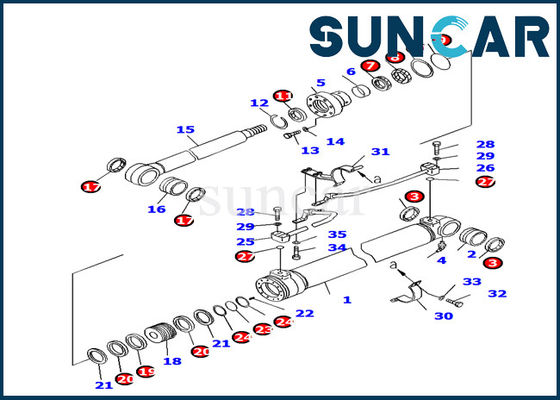 707-99-27460 Komatsu Boom Cylinder Sealing Kit مقاومة الزيت PC130F-7 قطع غيار الماكينات الداخلية