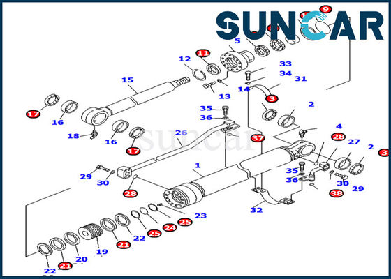 طقم خدمة كوماتسو 707-99-36330 أطقم ختم أسطوانة دلو حفارة PC138US-2E الأجزاء الداخلية