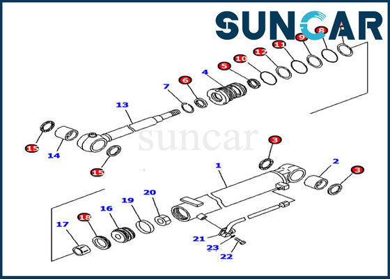 707-98-12380 Boom Cylinder Seal Kit أسطوانة هيدروليكية الأجزاء الداخلية Komatsu PC15MR-1 Model Service Kit