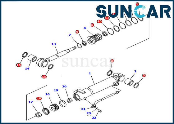 707-98-12330 Boom Cylinder Seal Kit Komatsu Excavator PC15R-8 نموذج مجموعة خدمة الأجزاء الداخلية