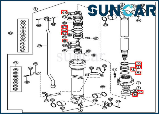 AH225135 طقم ختم أسطوانة ذراع هيدروليكي للحفارة 2154D 225CLC JOHN DEERE Parts