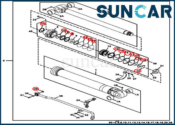 FYA00006595 طقم ختم أسطوانة دلو 300GLC مكونات أسطوانة DEERE أجزاء EPC