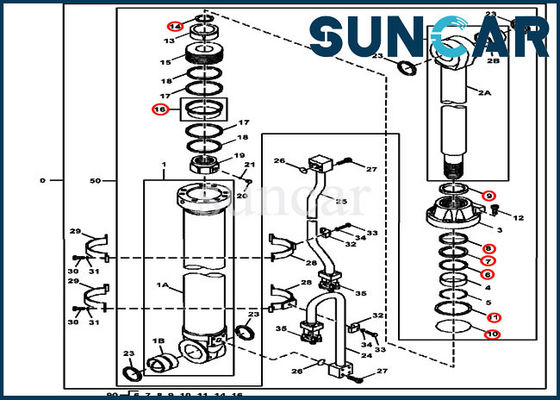 طقم الخدمة الهيدروليكية John Deere 4653041 Arm Seal Kit يناسب طرازات المعدات المتوافقة مع 470GLC