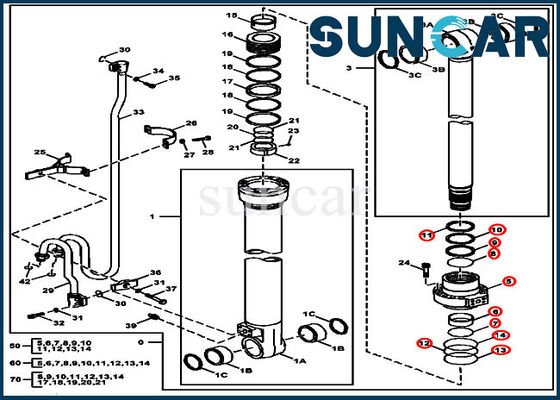 طقم ختم الأسطوانة الهيدروليكية FXB00002044 يناسب موديلات John Deere 180GLC 190GW