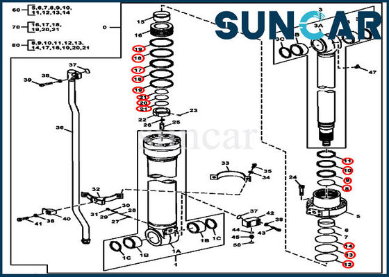 مجموعة الختم الهيدروليكي DEERE FYA00012906 مجموعة ختم الذراع 180GLC 190GW مكونات الأسطوانة
