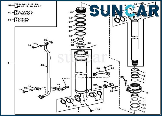 أجزاء Deere 180GLC 190GW FYA00012907 طقم ختم دلو أطقم إصلاح أسطوانة هيدروليكية