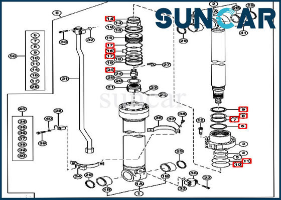 210 John Deere مجموعة الختم الهيدروليكي 4661594 Dipper Stick Arm Cylinder Repair Seal Kit