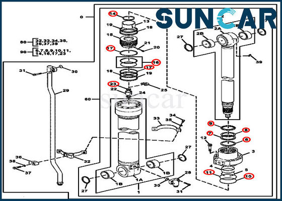 4654422 طقم خدمة إصلاح ختم أسطوانة الذراع للموديلات 220DW John Deere آلات البناء