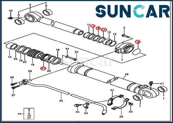 4485614 طقم ختم إصلاح هيدروليكي Deere Parts 230CLC لمكونات أسطوانة الجرافة