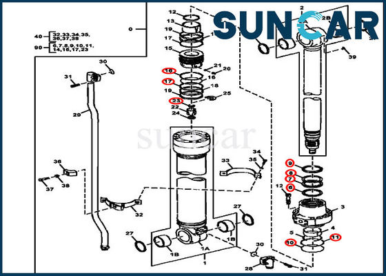 ارتداء المقاومة FYA00001400 طقم ختم ذراع حفارة 245GLC 230GW Deere Cylinder Kits