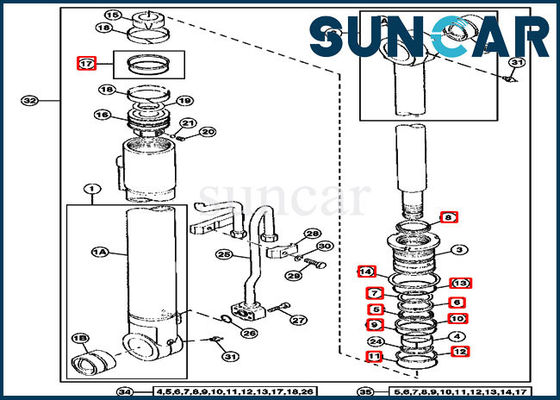 290D Boom Cylinder 4369764 طقم إصلاح الختم John Deere Excavator Service Kits