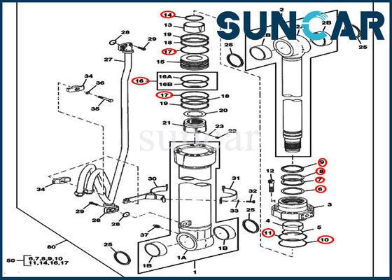 370C JOHN DEERE 4686321 Boom Cylinder Seal Repair Kit CYL أطقم استبدال CYL