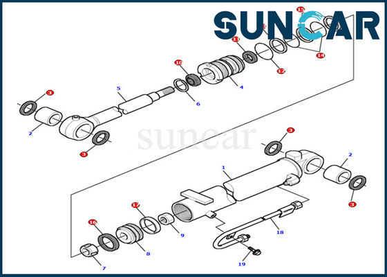 PC15R-8 Komatsu Excavator مجموعة خدمة الأجزاء الهيدروليكية 878000502 Boom Cylinder Seal Kit