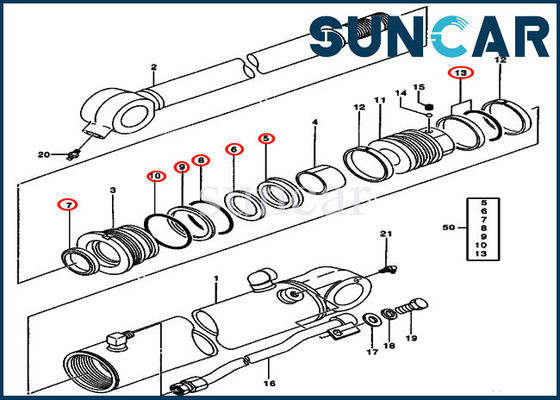 0844705 دلو ختم اسطوانة كيت حفارة نموذج 50C 50ZTS John Deere Repair Kits