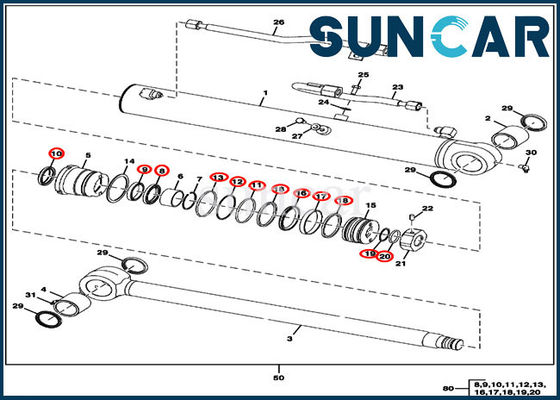 50D 50G JOHN DEERE Kits FYD00000073 مجموعات ختم استبدال أسطوانة دلو