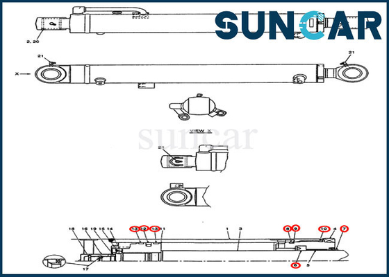 PX01V00048R300 طقم إصلاح ختم الاسطوانة CX36B Case Mini Excavator Service Kit