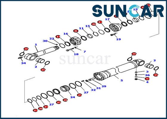 PC210LCI-11 D375AI-8E0 721-98-02330 Komatsu Arm Cylinder Seal Kit أجزاء طقم الخدمة الهيدروليكية