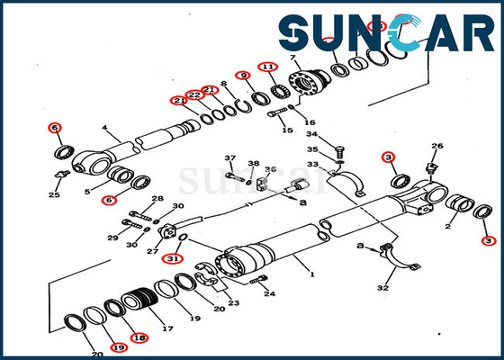 Komatsu PC220-6 PC220LC-6707-99-58240 مجموعة خدمة أسطوانة دلو لحفارة ذراع 2.0M