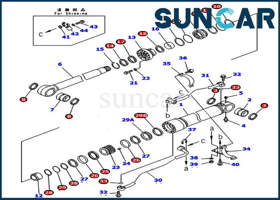 PC300LC-7 PC360-7 707-99-58030 Komatsu Boom Service Kit ارتداء مقاومة اسطوانة إصلاح مجموعة الختم