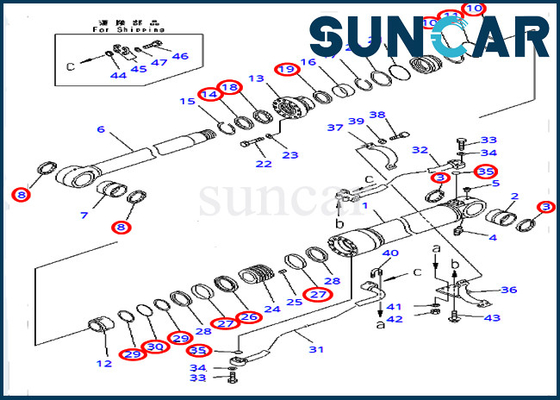 طقم ختم إصلاح بوم 707-99-72320 أسطوانة هيدروليكية لإصدار خارجي KOMATSU PC450-8 PC400-7